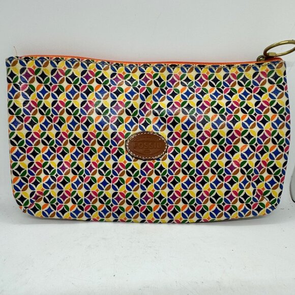 Fossil Multicolor Geometric Pattern Clutch Purse With Zipper Closure & Ring Loop - Picture 1 of 9